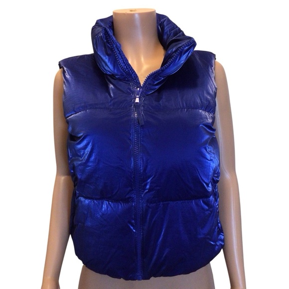 NWOT Old Navy Womens XS Blue Shiny Puffer Vest Water Resistant Quilted Zip Up - Picture 4 of 10